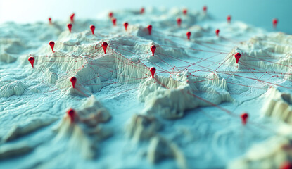Poster - Visualization of connectivity across mountainous terrain with markers in a three-dimensional layout