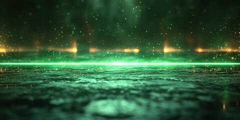 Poster - Vibrant green lights illuminate a textured surface creating a mystical atmosphere in a darkened environment