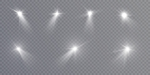 Aufkleber - Glow of bright light effects of light on a transparent background. Blurred vector collection of stars. Sun, flash and bright glow.	