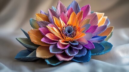 Aufkleber - Colorful corrugated paper flower crafting event creative studio art display indoor setting close-up view handmade artistry