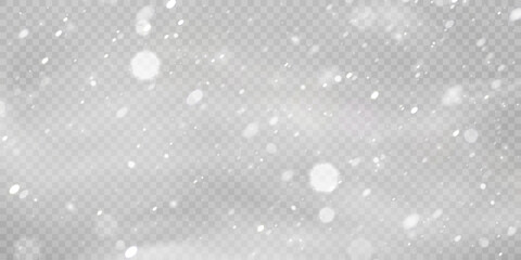 Poster - Winter background with snowstorm effect and snow. Vector texture of cold Christmas snowstorm with snowflakes on transparent background.