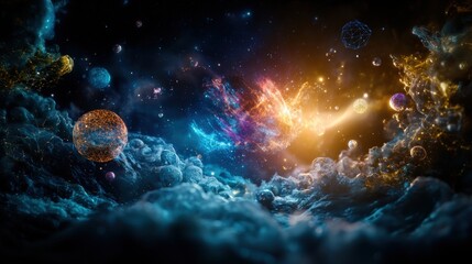 Aufkleber - Cosmic exploration of celestial bodies outer space digital art nebulous environment wide-angle view cosmic beauty