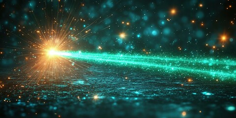 Poster - Radiant beam of light and particles creating a mystical glow in a cosmic setting