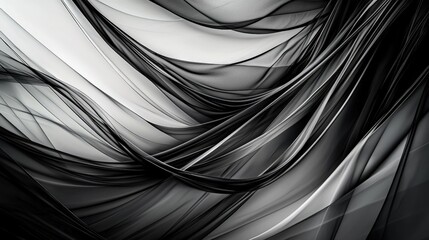 Fototapete - Abstract black and white streaks digital artwork minimalist style modern aesthetics wide view creative expression