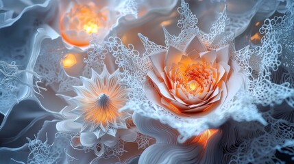 Poster - Intricate paper art showcasing floral shapes creative studio digital art contemporary setting close-up imagination unleashed