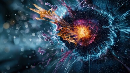 Aufkleber - Cosmic digital art converging explosive microscopic points in a striking abstract environment