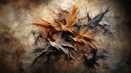 Aufkleber - Intricate woven fabric crane design artistic display modern gallery abstract environment close-up view textile art concept