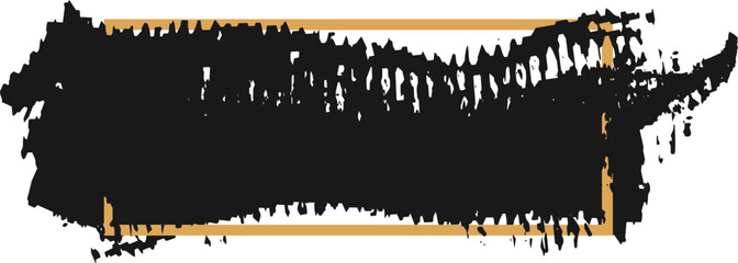 Poster - Black grunge brush stroke with a gold border creates a dynamic frame, leaving an empty space for text or design elements, conveying a sense of raw energy and artistic expression