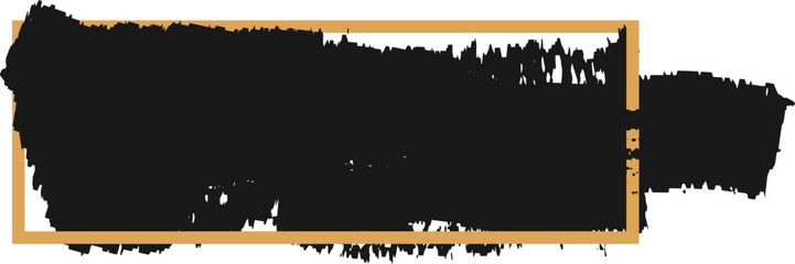 Poster - Black paintbrush stroke in a golden frame on a white background, modern art for designs on websites, social media, and marketing materials. Ideal for banners, invitations, flyers, and more