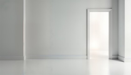Poster - Empty white room with door. Modern, clean interior design. Spacious, bright space. No people. Interior design concept. Stylish architecture concept. Simple, minimalist. Modern home design. Suitable