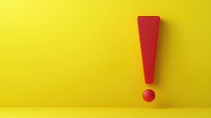 Poster - Red exclamation mark on yellow background. Simple, minimalist design. Great for attention-grabbing graphic design. Modern, trendy illustration. Excellent for social media posts, websites, posters.
