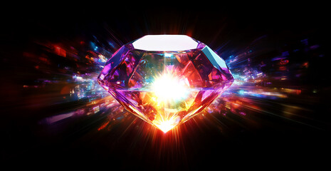 Aufkleber - Radiant gem emitting colorful light in a dark background showcasing its brilliance and beauty