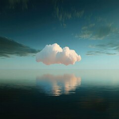 Aufkleber - Peaceful cloud reflected in calm water. Serene sky, water. Tranquil scene. Minimalist design. Calm atmosphere. Beautiful nature. Quiet landscape. Tranquil ocean. Cloud formation. Water surface. Azure