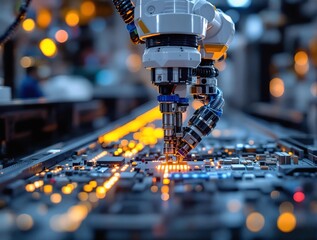 Poster - Close-up of a robotic arm working on a circuit board