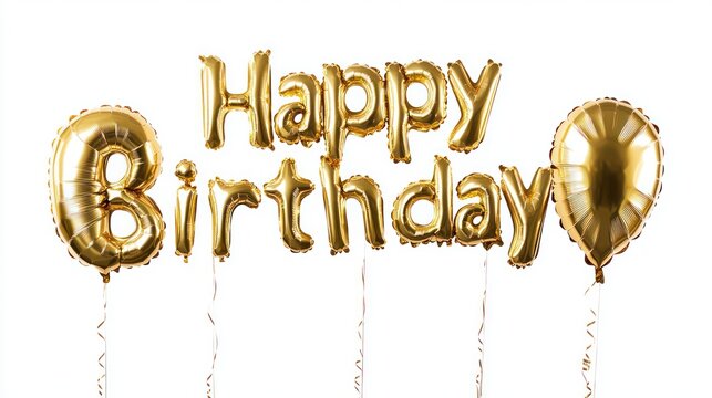 A photo of large white balloon letters spelling Happy birthday
