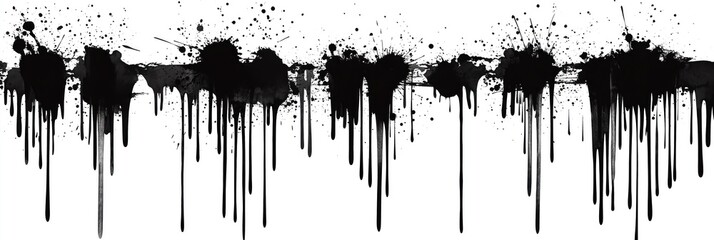 Aufkleber - Black paint drips, splatters form striking design. Abstract art style creates dynamic visual. Grunge textures suit various themes like urban industrial design. Modern art concept suitable for graphic