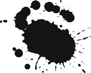 Poster - Black ink is creating a large blot spreading on a white background, with many smaller spots surrounding it, suitable for grunge designs