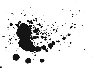 Poster - Black ink splattering on a white background, creating an abstract design with various sized droplets and a textured, artistic feel