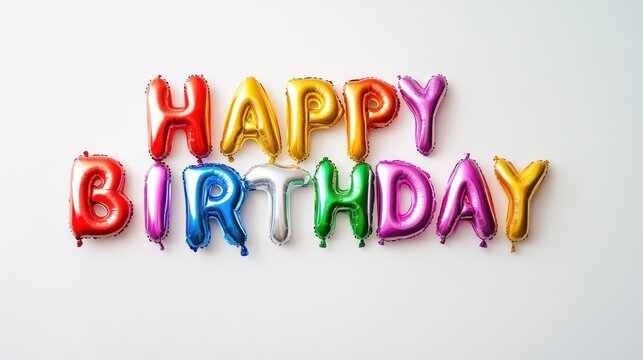 A photo of large white balloon letters spelling Happy birthday