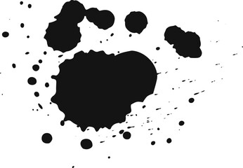 Poster - Black ink splattering on white background creates abstract shapes, adding grunge and energy. Dynamic and visually striking art with chaotic arrangement