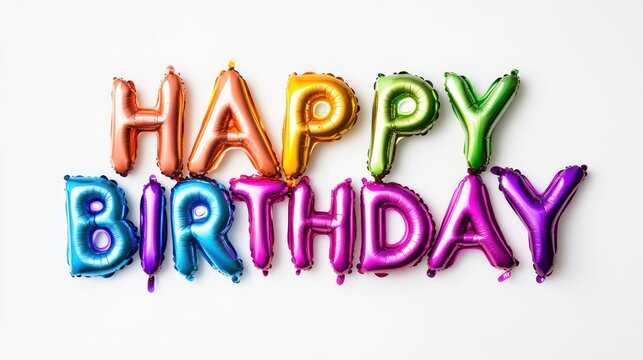 A photo of large white balloon letters spelling Happy birthday