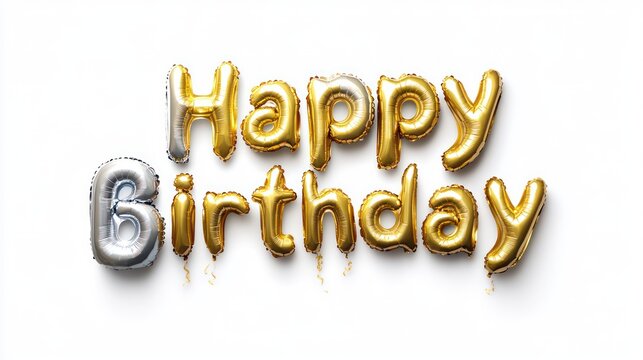 A photo of large white balloon letters spelling Happy birthday