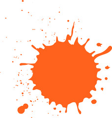 Poster - Vibrant orange paint splashes and drips on a white background, creating a colorful abstract design with dynamic splatters