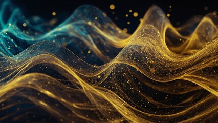 Wall Mural - abstract yellow golden particles wavy background
