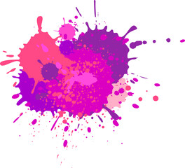Poster - Vibrant splashes and splatters of pink and purple paint create an energetic and dynamic abstract design on a clean white background, perfect for adding a pop of color and artistic flair
