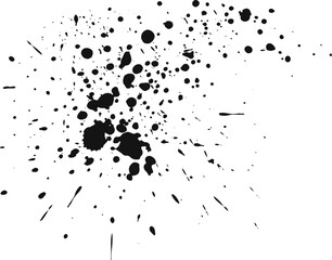 Poster - Black ink splattering on a white background, creating an abstract design representing artistic mess, chaos, or a creative explosion, suitable for backgrounds, textures, or grunge effects