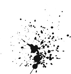 Poster - Black ink splattering on white background, creating abstract design element with various shapes and sizes of droplets. Textured, grungy effect adds unique touch to projects
