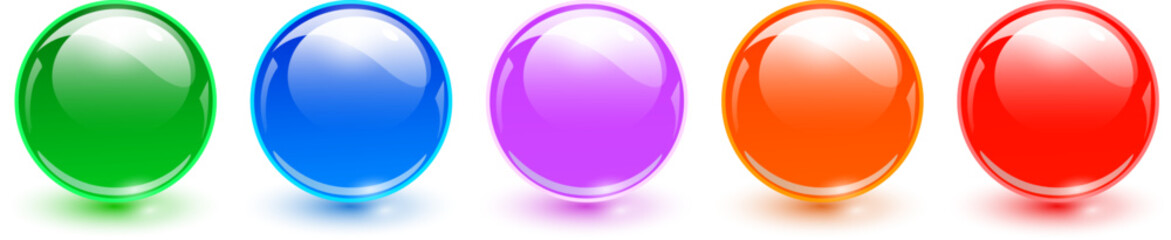 Fototapete - Multicolored glass balls, 3D shiny spheres collection.