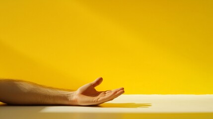 Poster - hand reaching out towards a bright yellow background in a creative setting