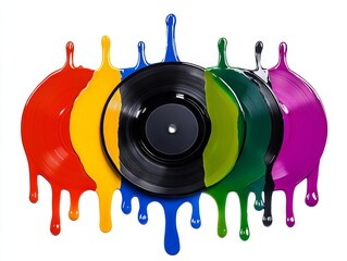 Wall Mural - A group of colorful vinyl records with paint splatters on them