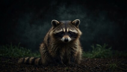 Canvas Print - Mysterious raccoon in a dark background.