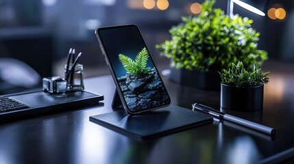 Aufkleber - Modern smartphone with stylus on desk home office tech showcase contemporary setting close-up view digital design inspiration