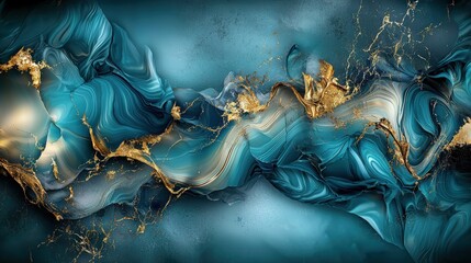 Aufkleber - Dynamic abstract liquid marble texture with gold accents artistic background digital art vibrant colors contemporary concept
