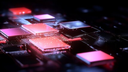 Poster - modern digital circuits and chips glowing in vivid colors enhance technology in a futuristic design 