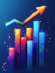 Aufkleber - Colorful chart shows upward trend in investment, finance. Growth displayed via rising graph, colorful bars. Graphic design modern, tech-focused. Illustration highlights investment success, progress.