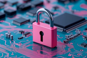 Aufkleber - An image of a high-tech background with a padlock, symbolizing online security and the protection of personal information. Stock photo.