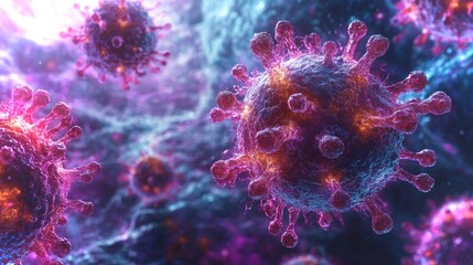 Poster - Highly detailed view of natural killer cells interacting in a vibrant microenvironment
