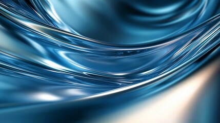 Poster - Flowing blue liquid creates an elegant wave pattern with smooth curves and reflections under soft light
