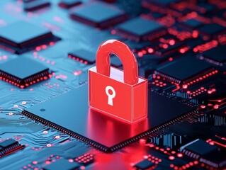 Aufkleber - A lively digital lock icon displayed over a circuit board background, symbolizing contemporary cybersecurity and data protection.