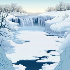 Wall Mural - Icy River with Frozen Waterfall Background Frozen Waterfalls and Ice Formations ,Winter seasson, Happy New Year, Happy christmass