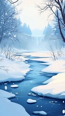 Wall Mural - Icy River with Frozen Waterfall Background Frozen Waterfalls and Ice Formations ,Winter seasson, Happy New Year, Happy christmass