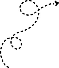 Poster - Dashed arrow curving and looping, representing a journey, progress, or a non linear path towards a goal, ideal for visualizing movement, direction, and travel