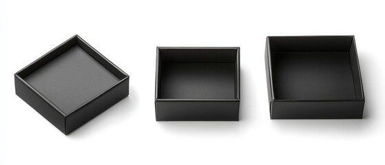 Wall Mural - 3 black empty gift boxes, open and closed, on a white background