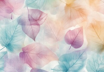 Poster - Softly Colored Leaves Background Featuring Delicate Pastel Hues and Transparent Designs for Use in Various Creative Projects and Nature-Inspired Themes
