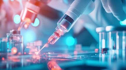 Poster - laboratory technicians conduct research using precision instruments and samples in a high-tech envir