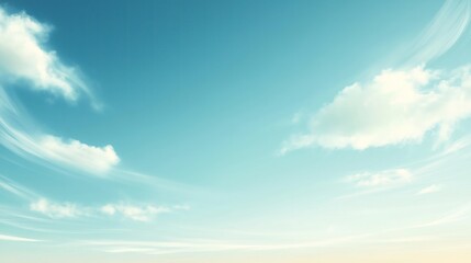 Poster - Serene sky with soft clouds. Gentle gradient of pastel blue hues. Calm, peaceful scene. Ideal for backgrounds. Suitable for nature themed projects. Soft light suggests beautiful day. Perfect for